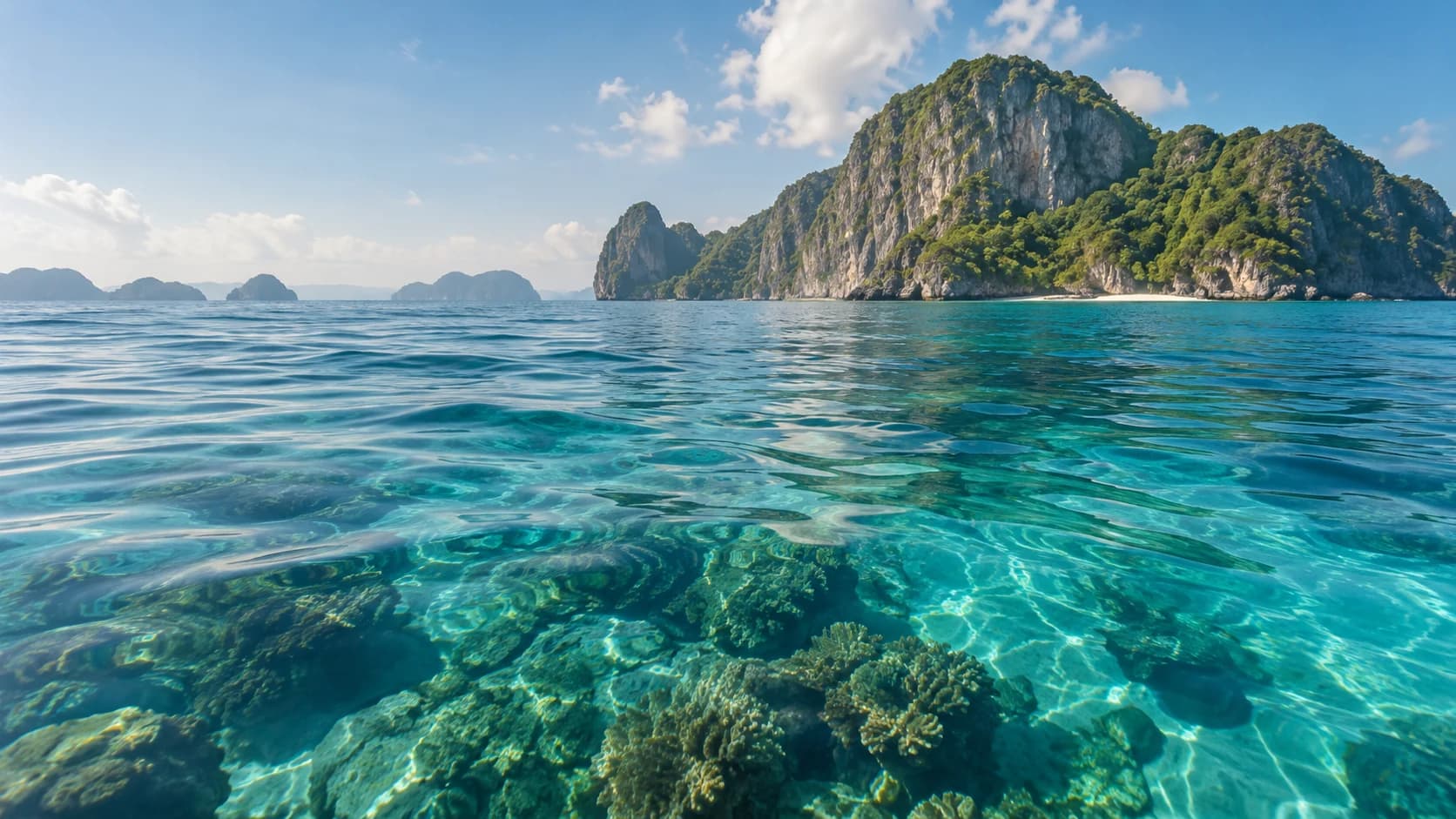 Clear coastal water revealing the shallow reef below